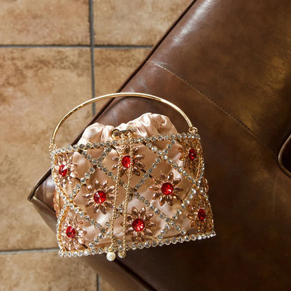 Flower Diamond Cage Bucket Handbag