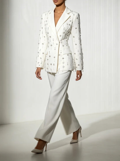 Chic Beaded Blazer Pants Set