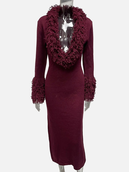 Fanie Knit Fur Maxi Dress