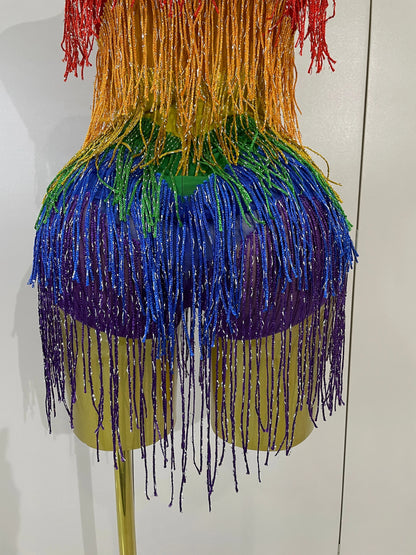 Rainbow Mesh Fringe Bodysuit