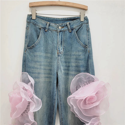 3D Flowers High Waist Jeans