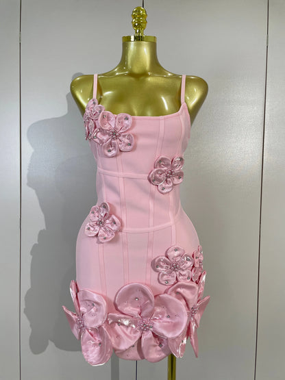 Chic 3D Beaded Flower Bandage Mini Dress