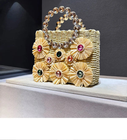 Flower Basket Straw Bucket Handbag