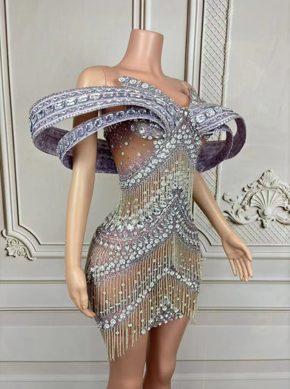 Grandiose Rhinestone Mesh Mini Dress