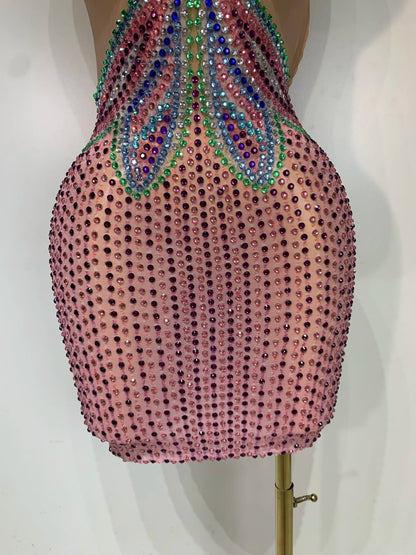 Butterfly Crystal Mesh Mini Dress