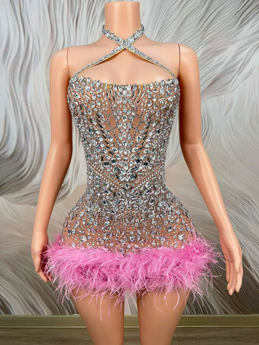 Naya Rhinestone Feather Mini Dress