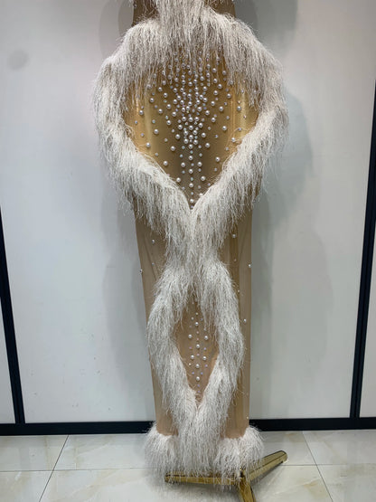 Pearl Crystal Mesh Tassel Maxi Dress