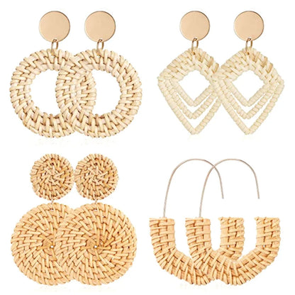 Boho Rattan Braid Drop Earrings