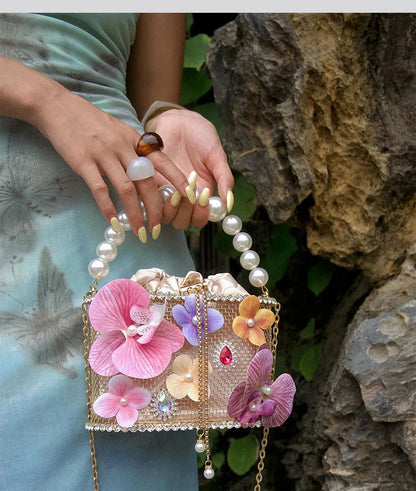 Flower Beaded Bucket Handbag