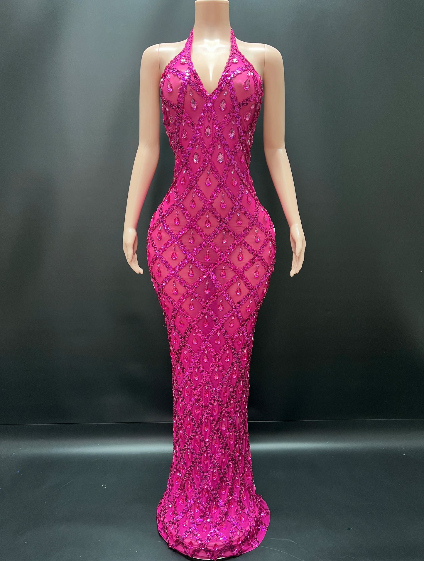 Abi Rhinestone Mesh Maxi Dress