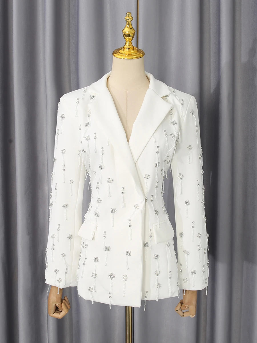 Chic Beaded Blazer Pants Set