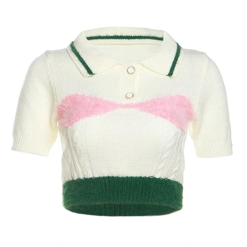 Chic Polo Knit Crop Top
