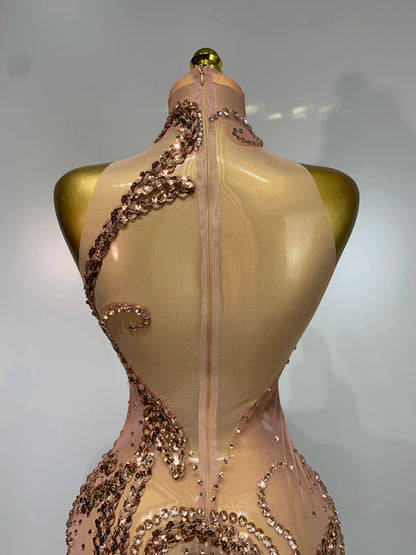 Rose Gold Diamond Asymmetric Dress