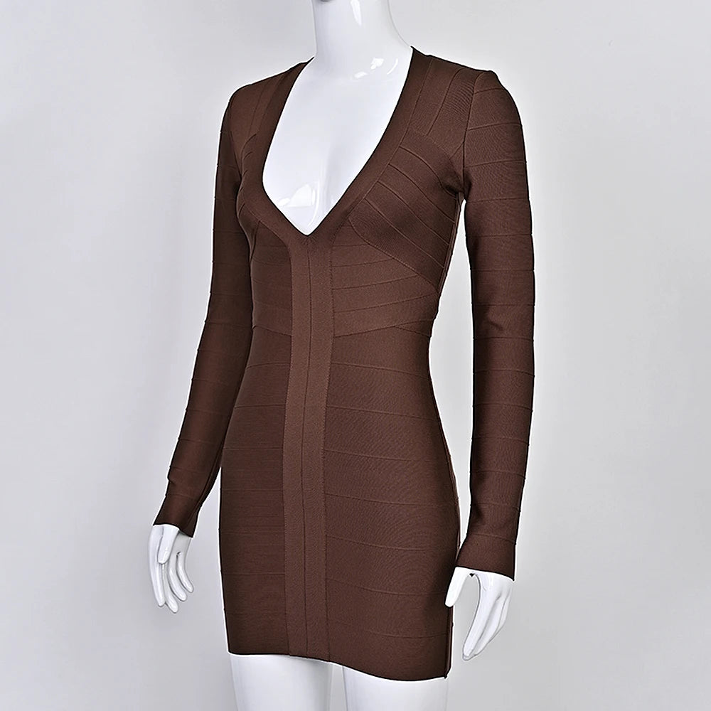 Plunge V Neck Bandage Mini Dress