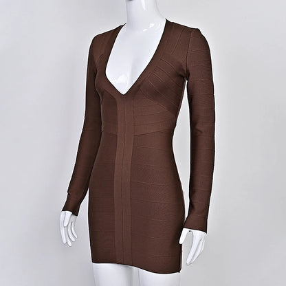 Plunge V Neck Bandage Mini Dress