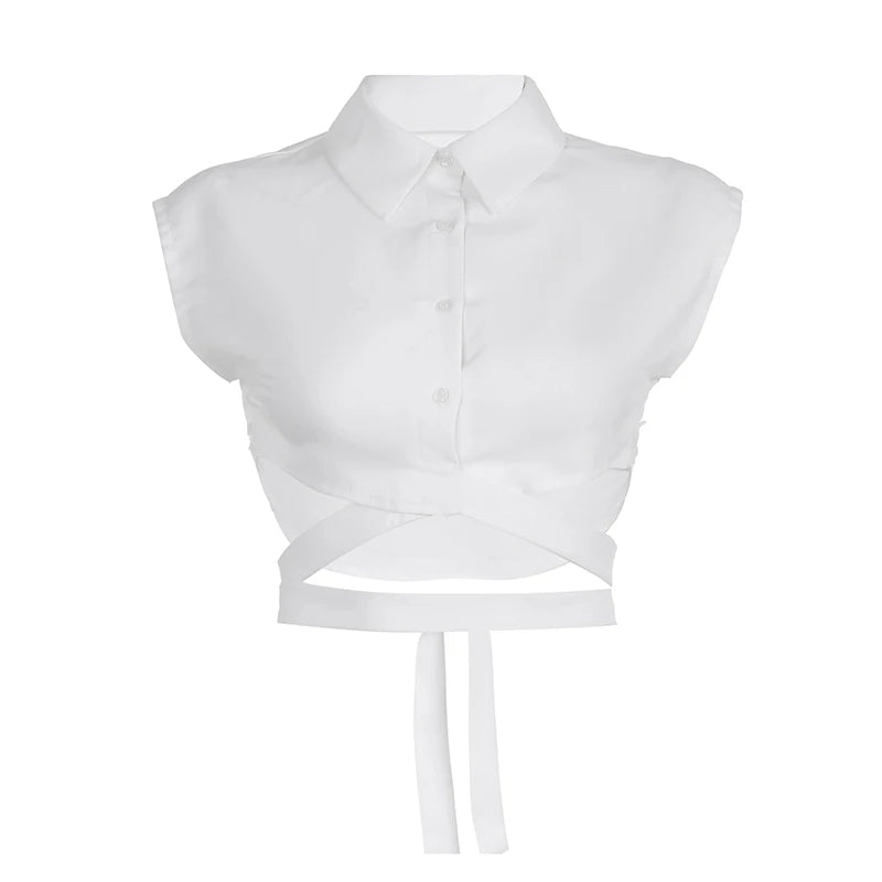 Crossed Polo Collar Crop Top