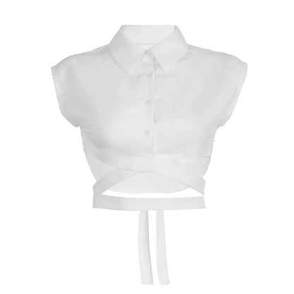 Crossed Polo Collar Crop Top