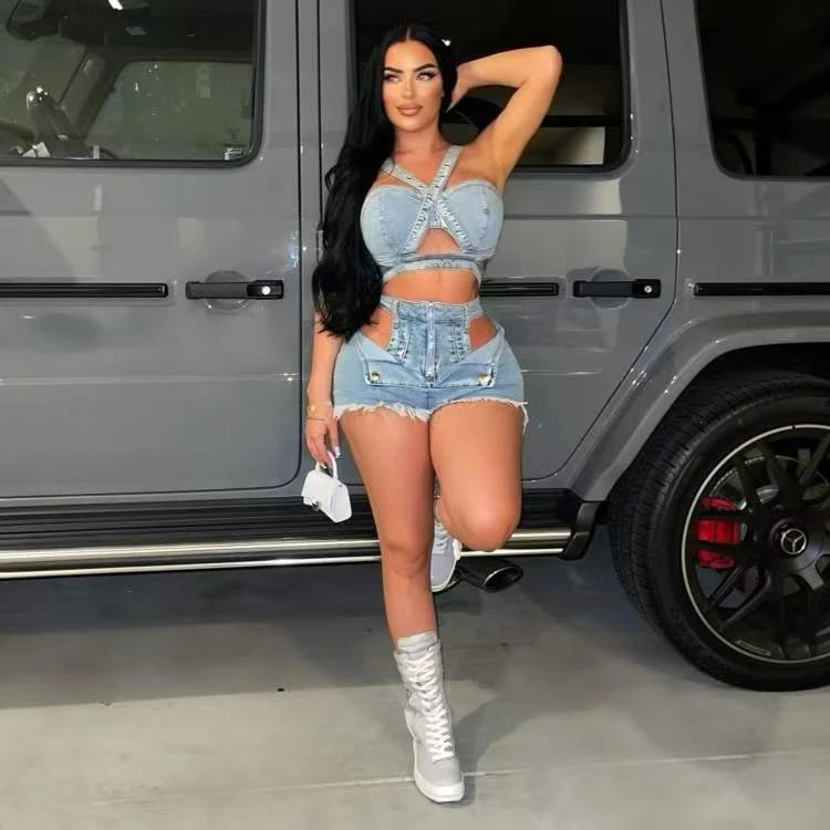 Shilla Cutout Denim Short Set