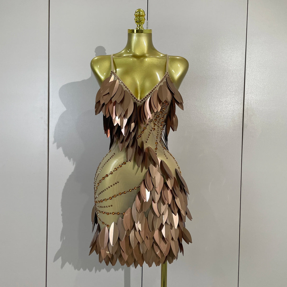 Leafy Sequins Mesh Mini Dress