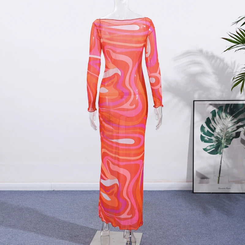Marian Sheer Mesh Maxi Dress