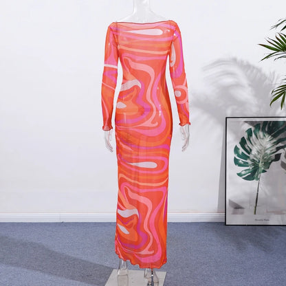 Marian Sheer Mesh Maxi Dress