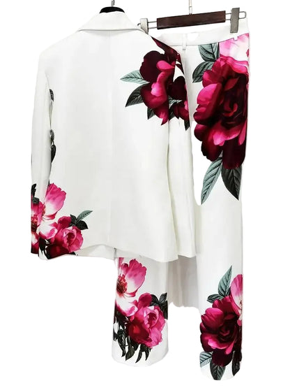 Flower Print Blazer Pants Set