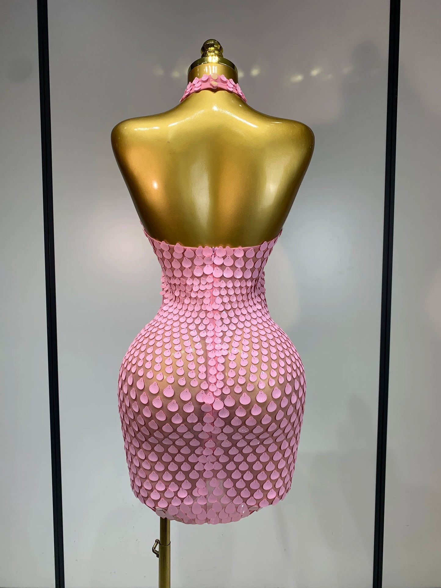 Pink Sequins Backless Mini Dress