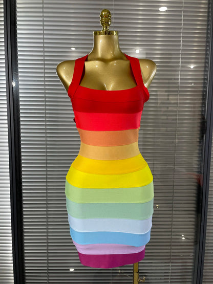 Rainbow Bandage Mini Dress