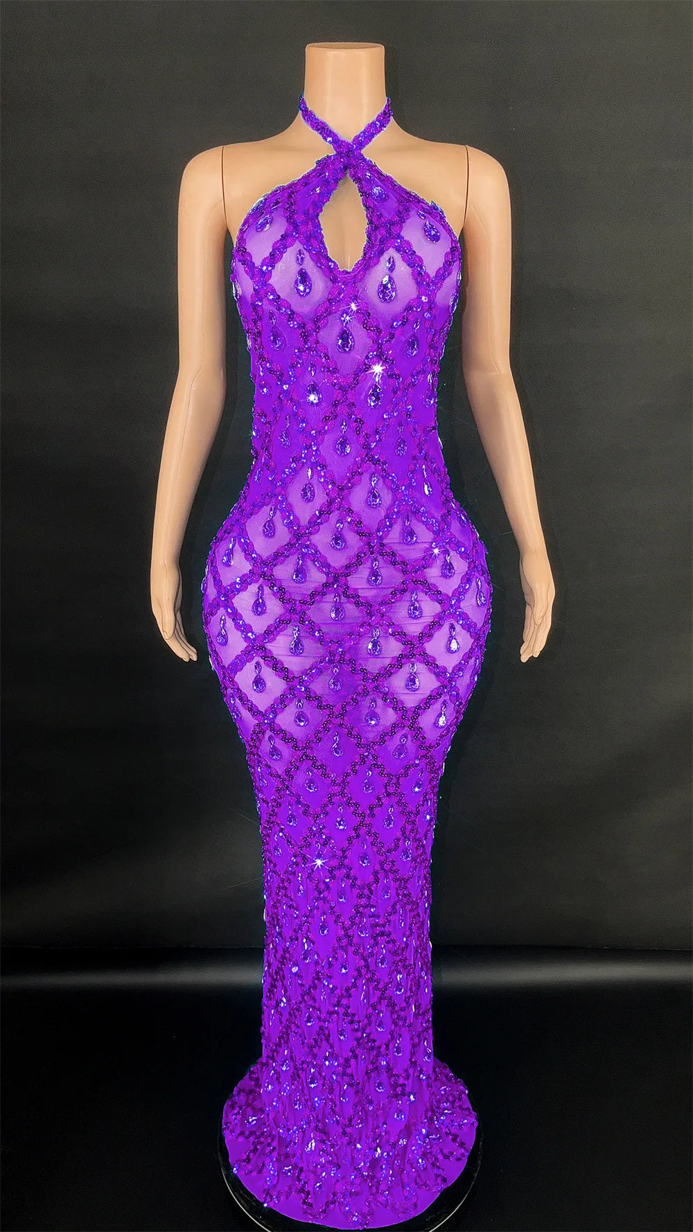 Abi Rhinestone Mesh Maxi Dress
