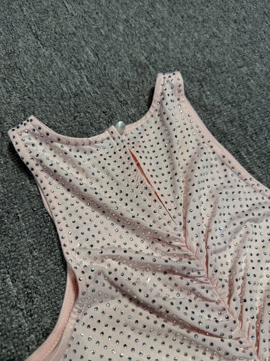 Pink Embellished Ruched Maxi Dress