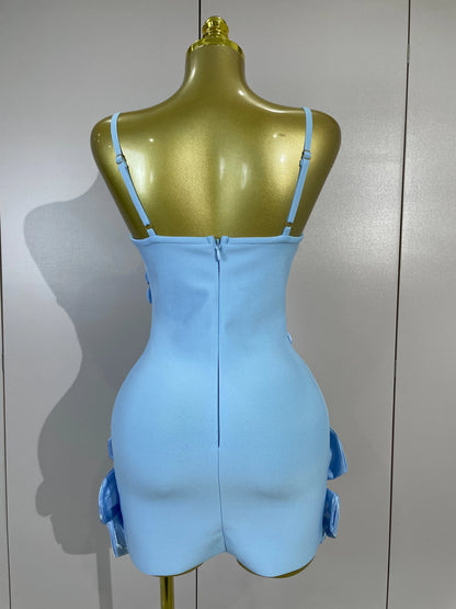 Chic 3D Beaded Flower Bandage Mini Dress