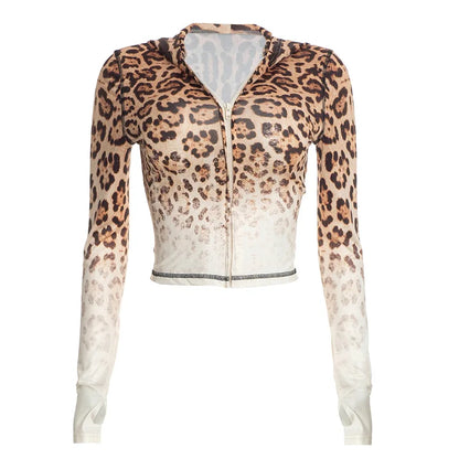 Gradient Leopard Hooded Flared Pants Set