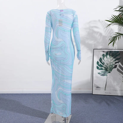 Marian Sheer Mesh Maxi Dress