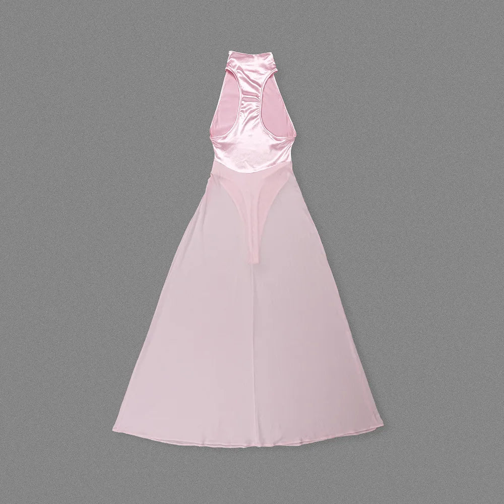 Pink Satin Chiffon Dress