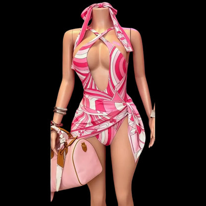 Pink Abstract Print Bikini Set