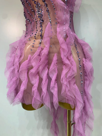 Mona Rhinestone Tassel Sheer Mini Dress