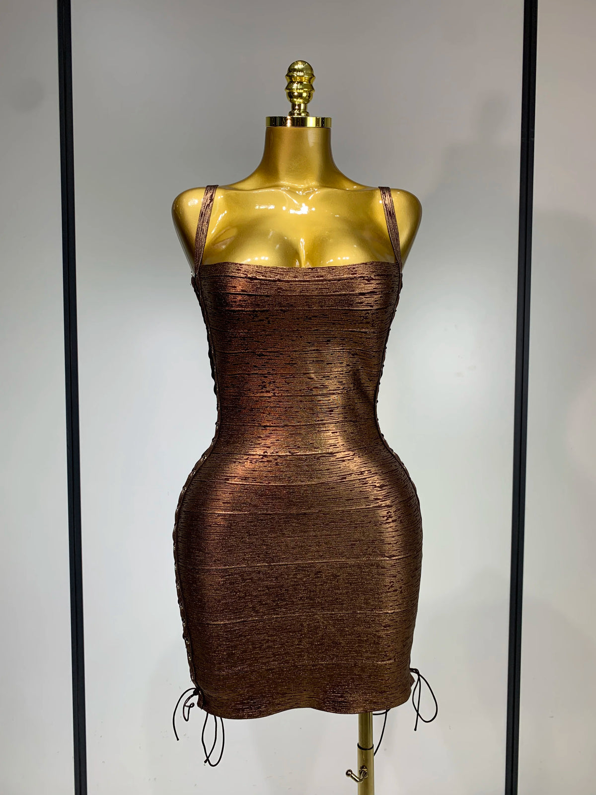 Metallic Side Lace Up Bandage Mini Dress