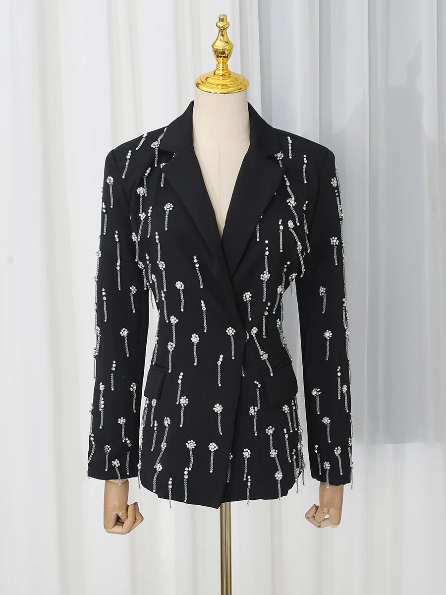 Chic Beaded Blazer Pants Set