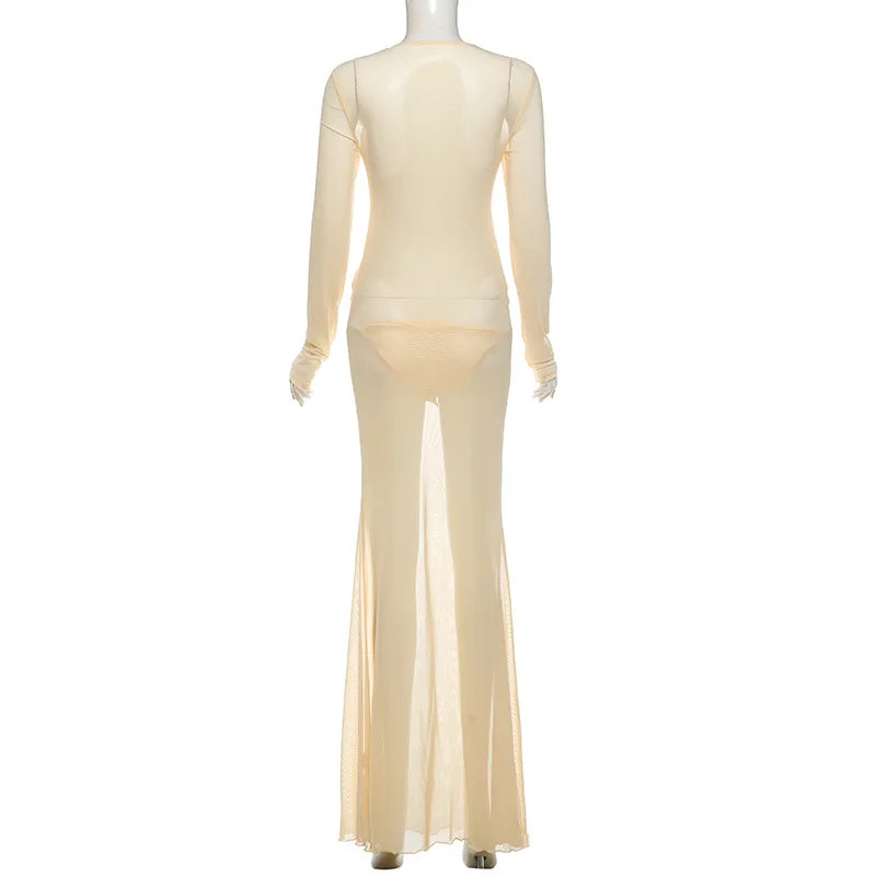 Bryana Mesh Ruched Maxi Dress