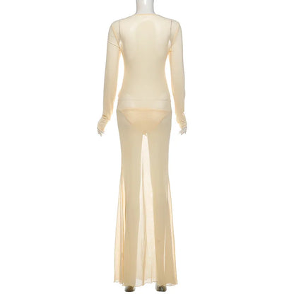 Bryana Mesh Ruched Maxi Dress