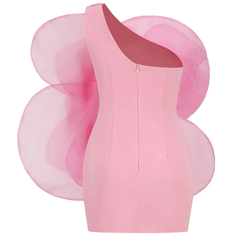One Shoulder Flower Mini Dress