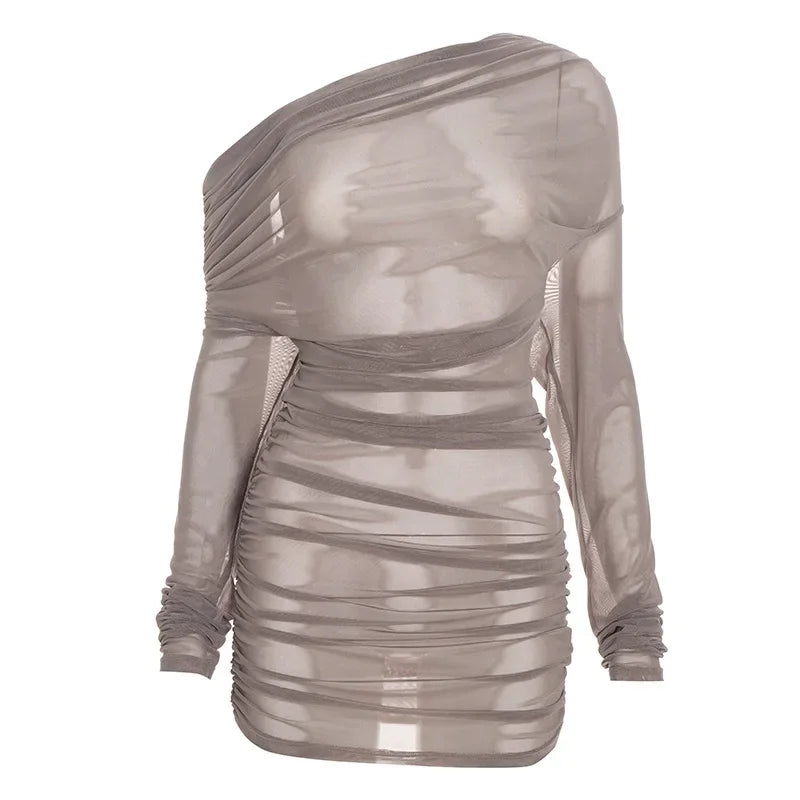 Off Shoulder Mesh Sheer Mini Dress