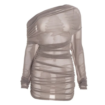 Off Shoulder Mesh Sheer Mini Dress