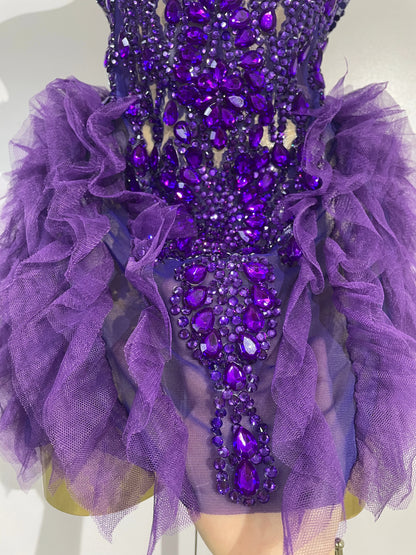 Purple Rain Mesh Ruffled Mini Dress