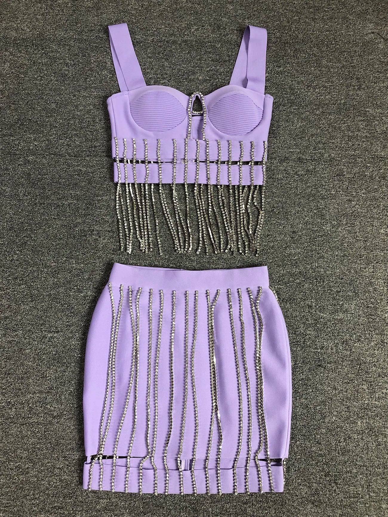 Purple Chain Bandage Skirt Set