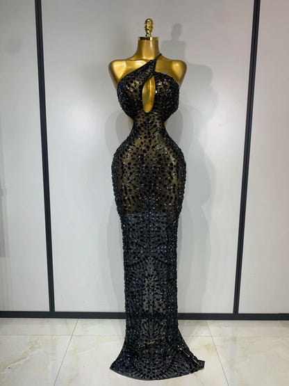 Adelina Rhinestone Backless Maxi Dress