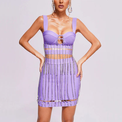 Purple Chain Bandage Skirt Set