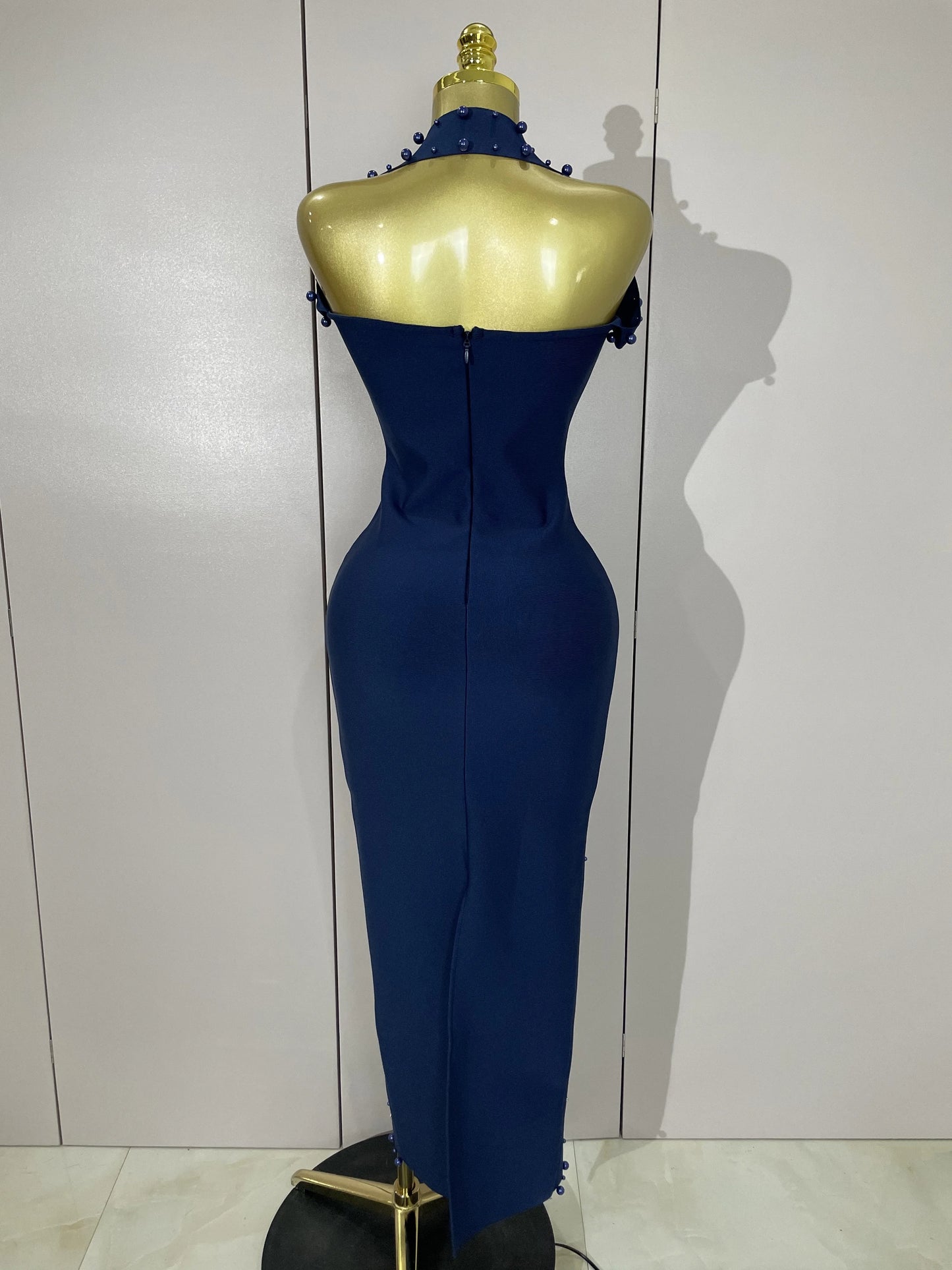 Rhinestone Pearl Bandage Midi Dress