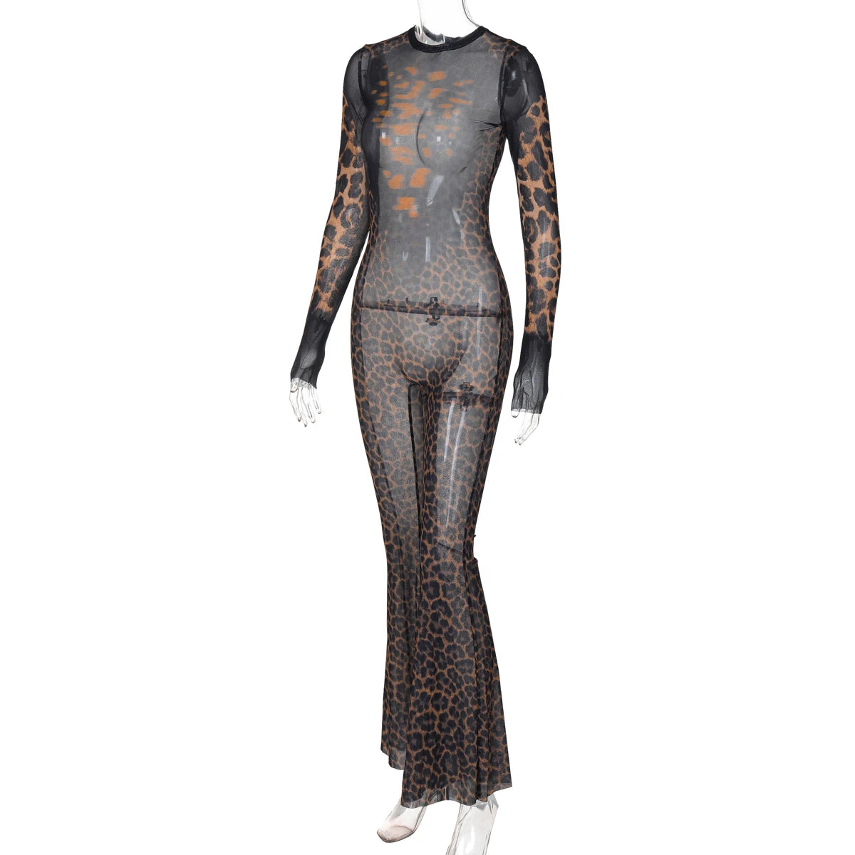 A Leopard Mesh Flare Jumpsuit