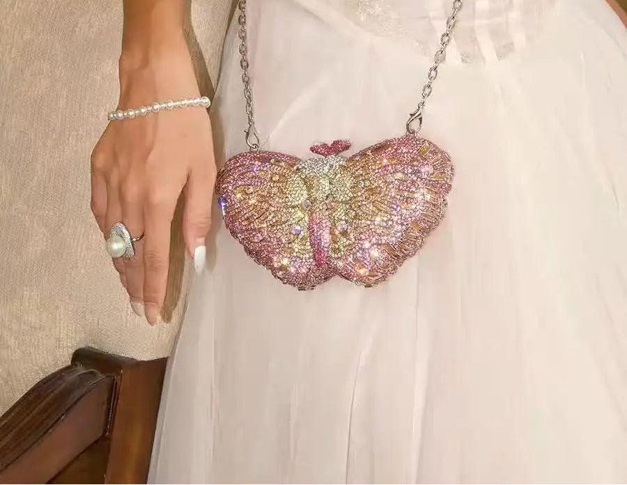 Butterfly Shaped Rhinestone Clutch Bag